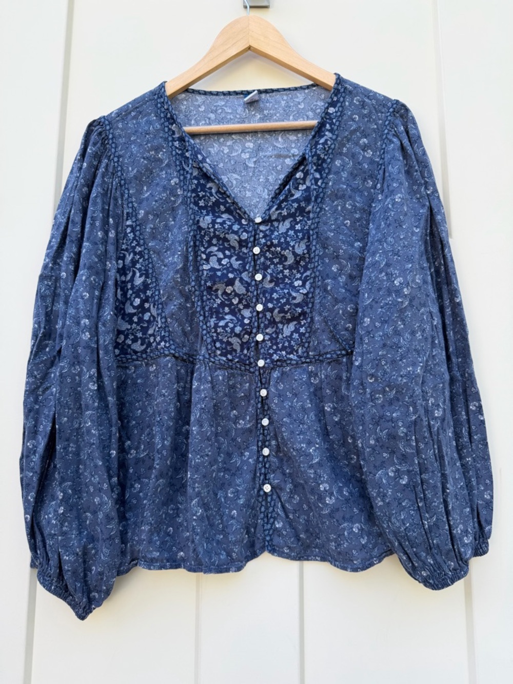 Old Navy XL Navy Blue Floral Button-Front Peasant Top Cottagecore